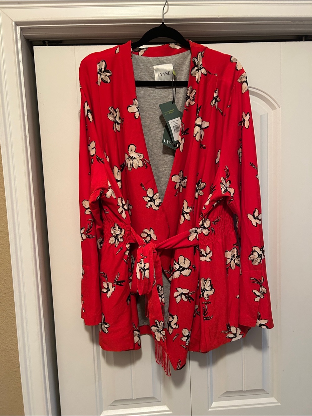 Lysse Red Floral Wrap Jacket with Tie